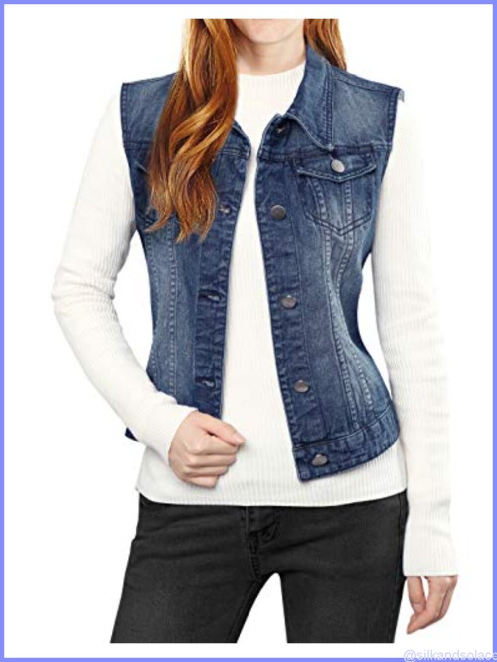 Allegra K Women's Buttoned Washed Denim Vest Jacket with Flap Pockets
